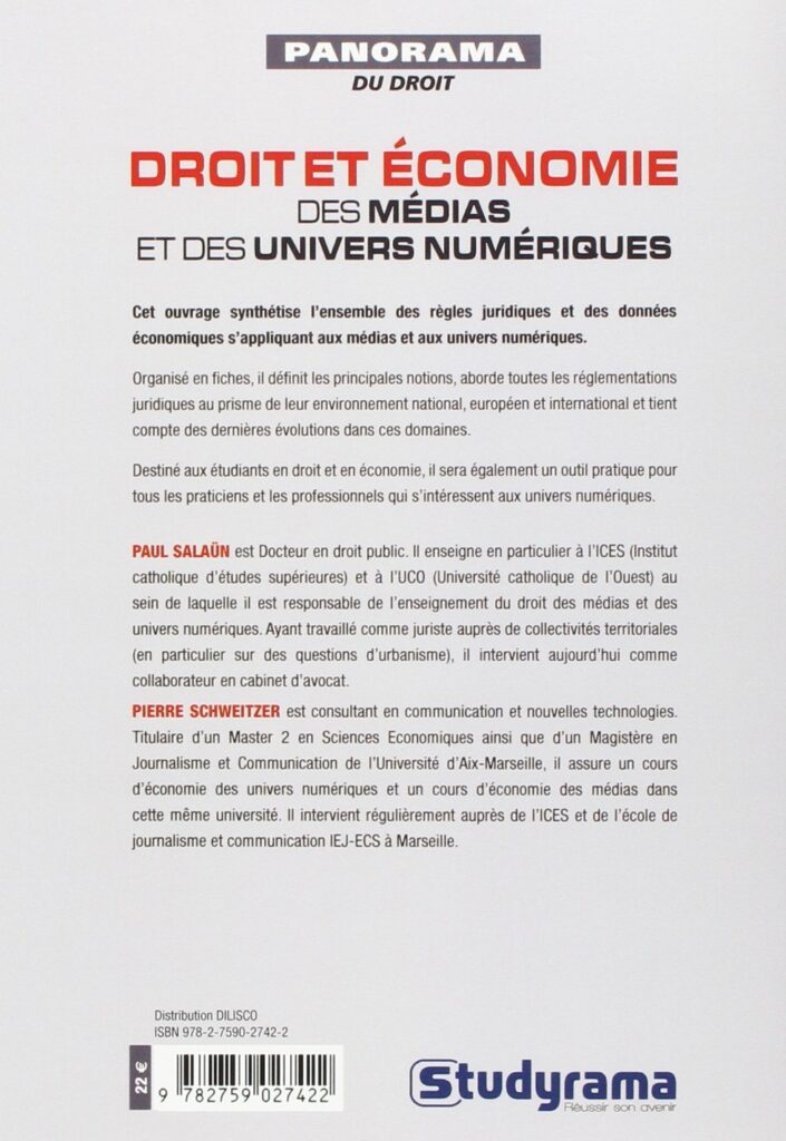 Droit et économie des médias et des univers numériques - 4ème de couverture